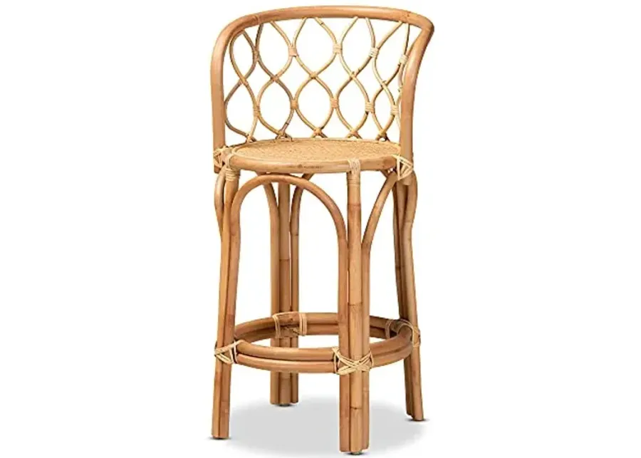 bali & pari Diana Modern and Contemporary Light Honey Rattan Counter Stool-Light Honey