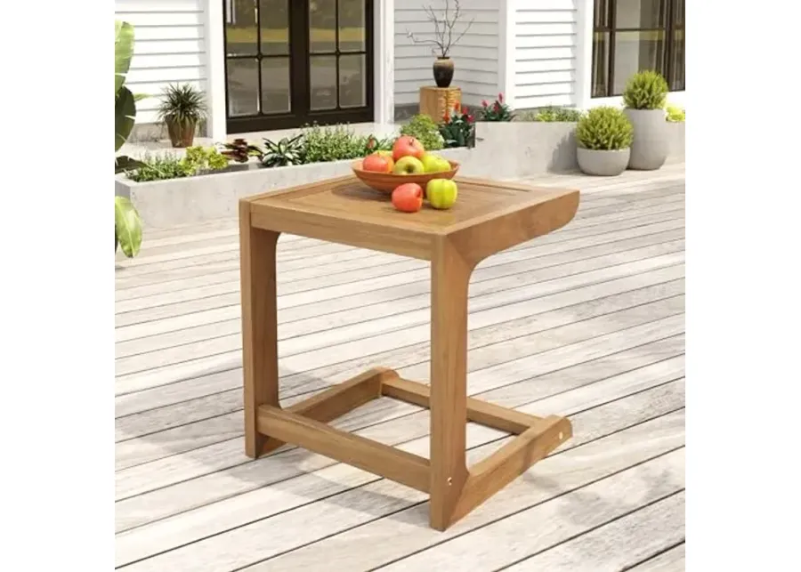 Christopher Knight Home Dessa Outdoor Side Table, Acacia Wood End Table, C Shape Small Coffee Table, Wooden Slat Panel Design, Lightweight Easy Move, Acacia Wood Frame Desk for Poolside Backyard, Teak-Teak Finish