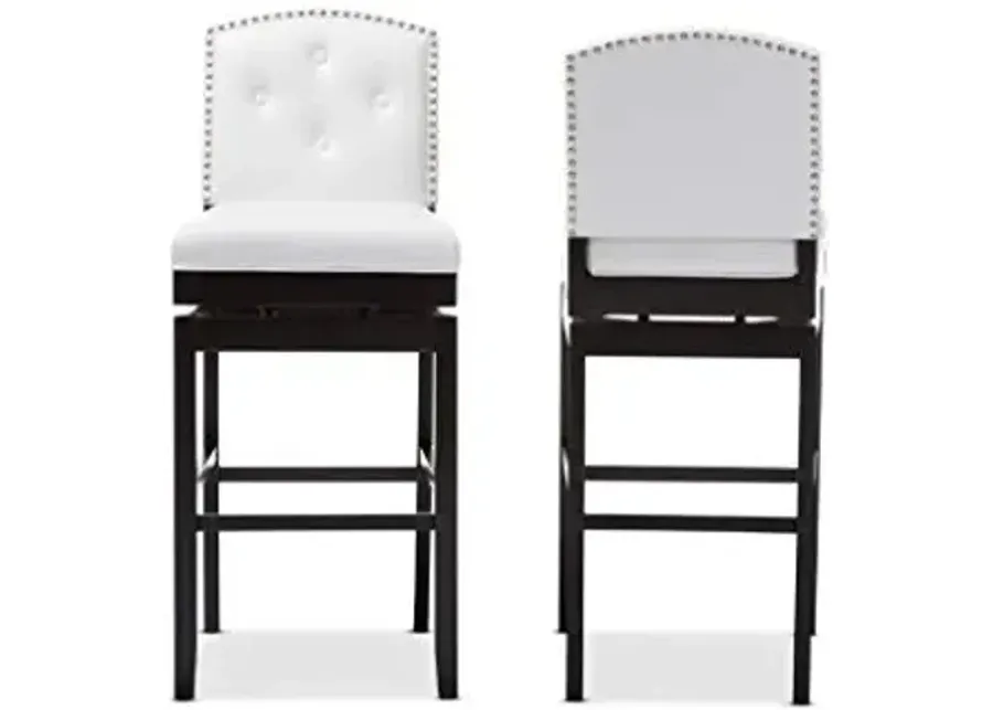 Baxton Studio Ginaro Modern and Contemporary White Faux Leather Button-tufted Upholstered Swivel Bar Stool-White