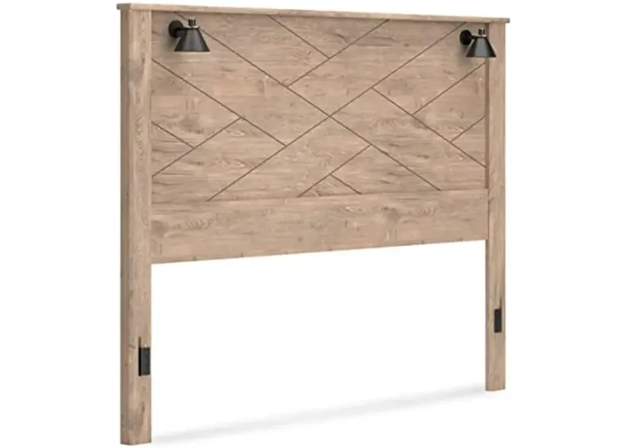 Signature Design by Ashley Senniberg Contemporary Panel Headboard with Decorative Sconce Lights ONLY, King, Light Brown & Beige-Brown & Beige
