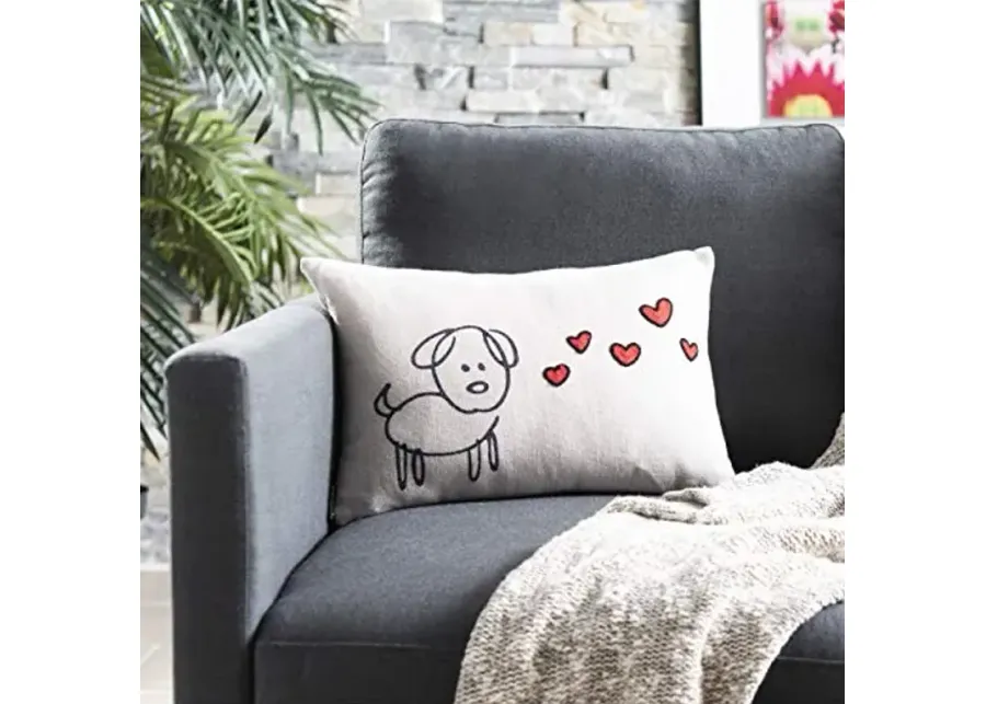 SAFAVIEH Puppy Love Throw Pillow, Cream/Red-Cream, Red