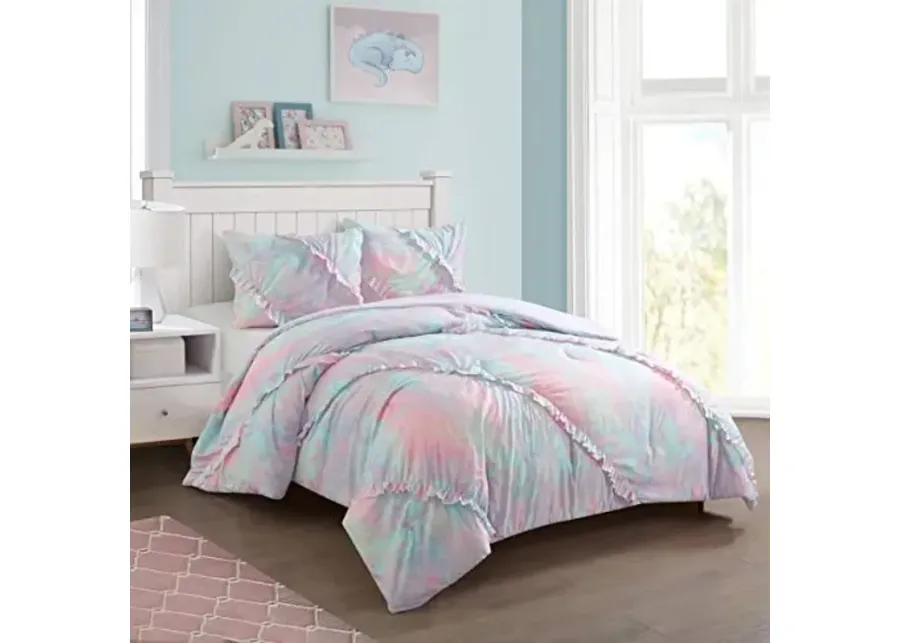 Heritage Kids Emelie Ruffle Comforter Set, Twin, Rainbow Pastel-Rainbow Pastel