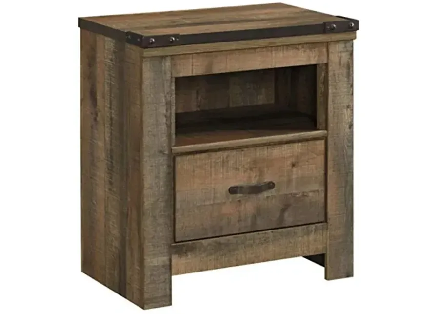 Signature Design by Ashley Trinell Rustic 1 Drawer Nightstand with USB Charing Stations, 26.22" Tall, Warm Brown-Warm Brown