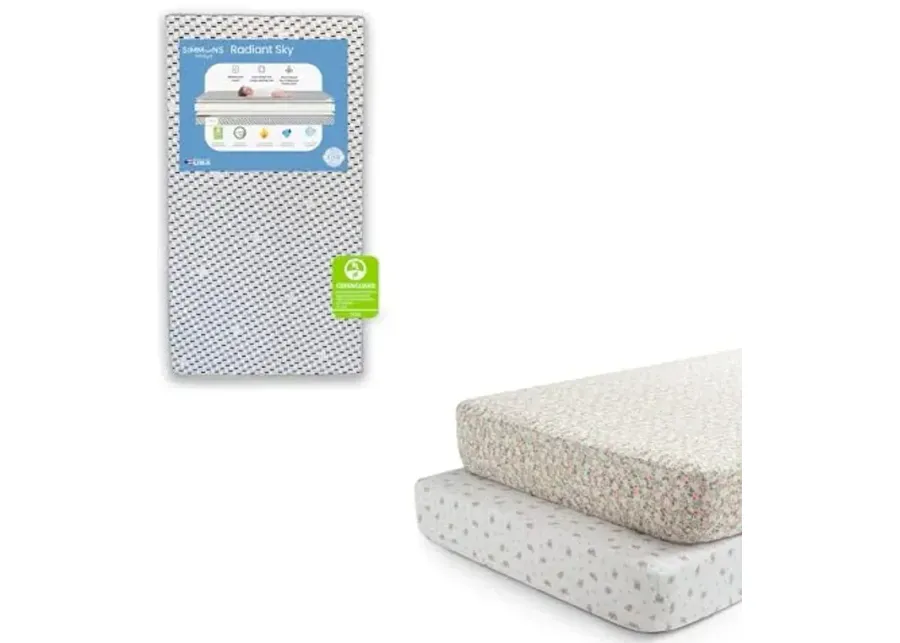 Delta Children Simmons Kids Radiant Sky Dual Sided Baby Crib Mattress and Toddler Mattress Fitted Crib Sheets for Girls and Boys (Pack of 2), Pink Floral (Bundle)-Pink Floral