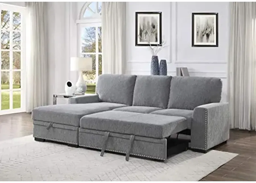 Lexicon Mid Century Modern Sectional Sleeper Sofa Bed Couch with Storage Chaise, Sectional Sofa Pull Out Couch Bed, Sectional Couch Lounge Sofa for Living Room Apartment, Left Side Chaise, Gray-Grey