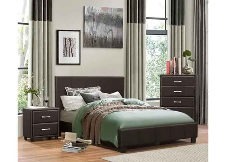 Homelegance Lorenzi Faux Leather Upholstered Platform Bed, Queen, Brown-Brown