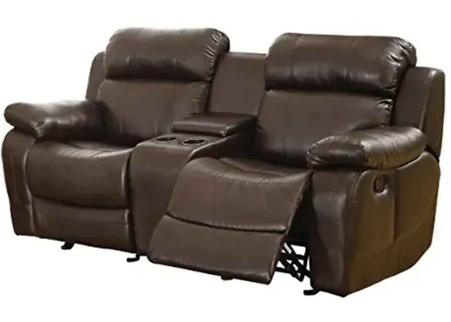 Homelegance Marille Reclining Loveseat w/ Center Console Cup Holder, Brown Bonded Leather-Brown