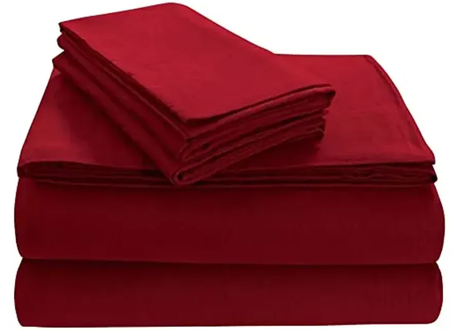 Tribeca Living FLSOEDSS Luxury Solid Flannel Deep Pocket Sheet Set, Queen, Dark Red-Dark Red