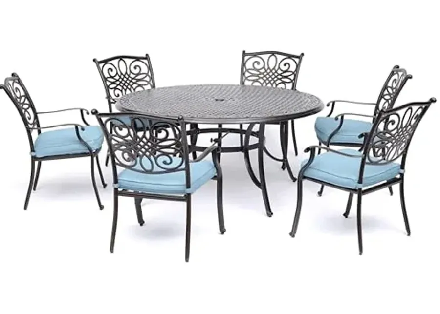 Hanover TRADDN7PCRD-BLU Traditions 7 Piece Six Chairs and a Cast-Top Table Dining Set, 60\-Blue