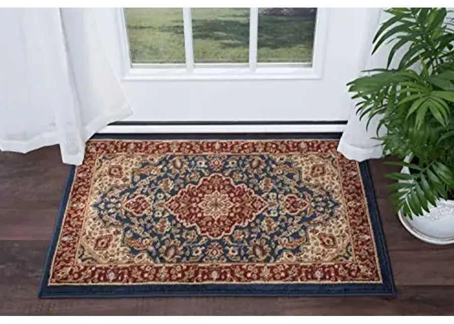 Kirsten Traditional Oriental Navy Scatter Mat Rug, 2' x 3'-24