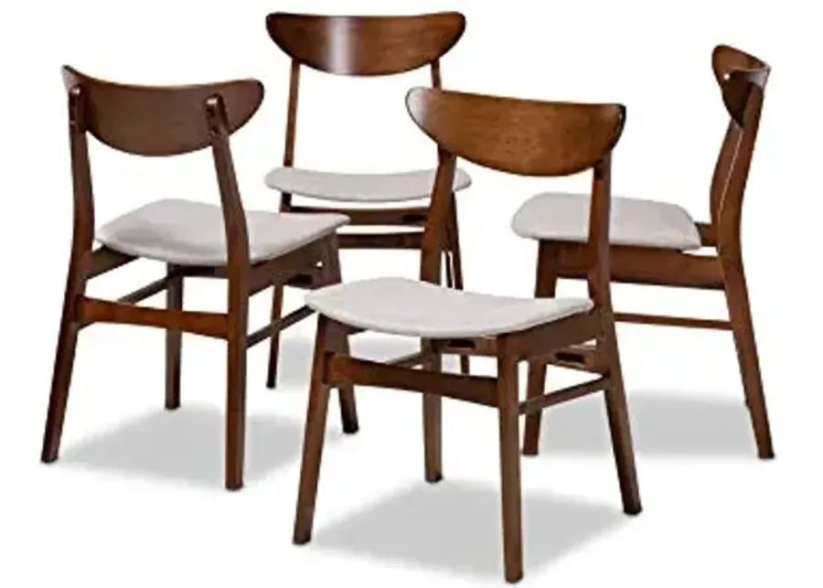 Baxton Studio Parlin Mid-Century Modern Transitional Light Grey Fabric Upholstered and Walnut Brown Finished Wood 4-Piece Dining Chair Set-Light Grey