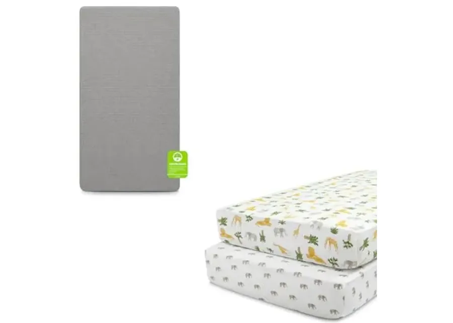 babyGap TrueSleep 2-Stage Deluxe Crib and Toddler Mattress + Delta Children Fitted Crib Sheets for Girls and Boys (Pack of 2), Safari Friends (Bundle)-Safari Friends
