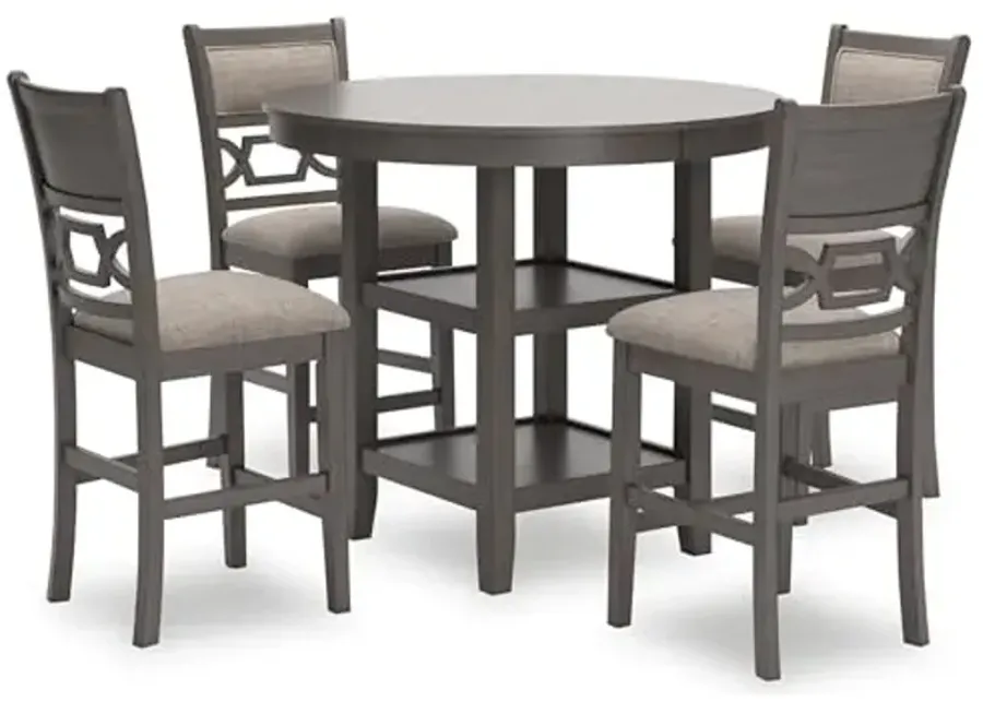 Signature Design by Ashley Wrenning Modern Diamond Patterned Counter Height Dining Table and 4 Upholstered Bar Stools with 2 Shelves, Set of 5, Gray & Light Gray-Grey