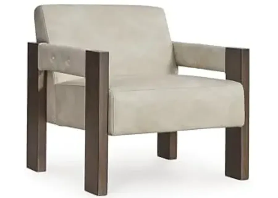 Signature Design by Ashley Adlanlock Contemporary Faux Leather Upholstered Solid Wood Accent Chair, Beige & Dark Brown-33