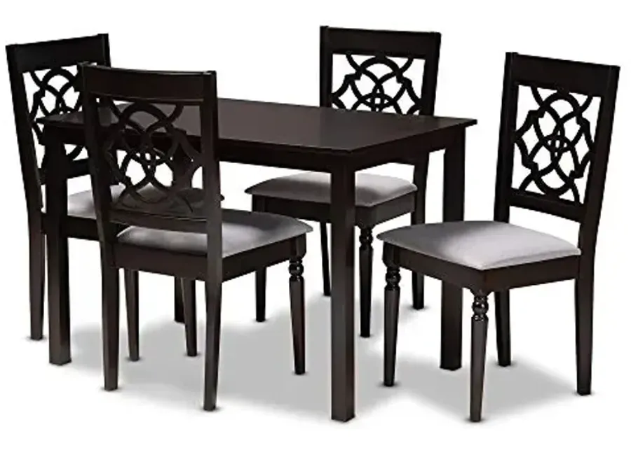Baxton Studio Renaud Dining Set - Grey Fabric Upholstered, Espresso Brown Finished 5-Piece Wood Dining Set-Grey, Espresso Brown