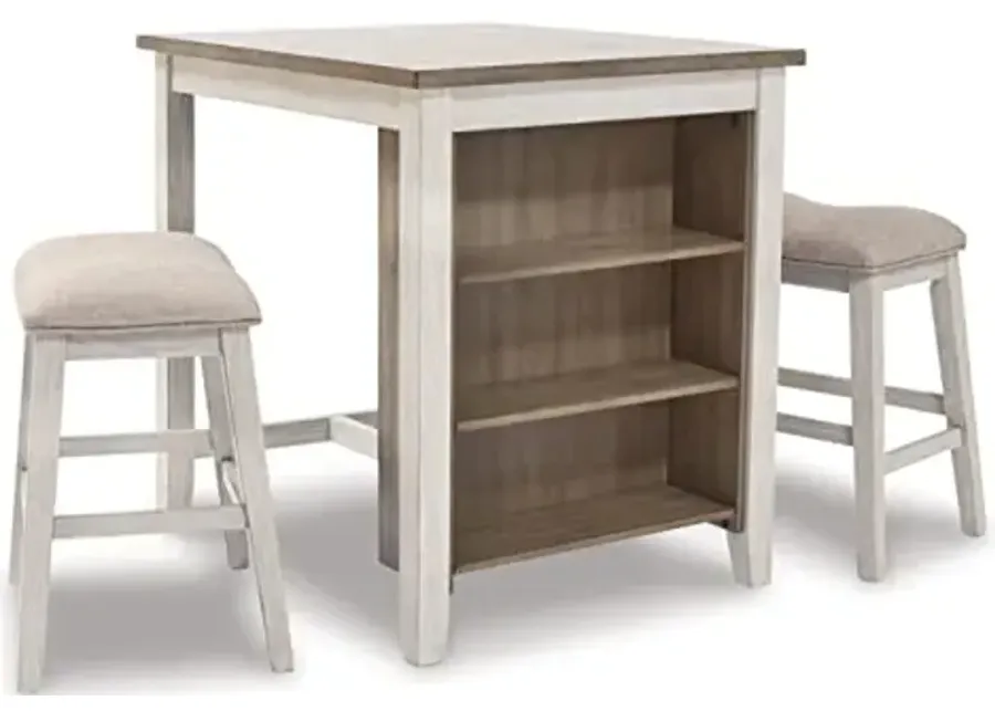 Signature Design by Ashley Skempton 3 Piece Counter Height Dining Set, Includes Table and 2 Barstools, Whitewash-Whitewash