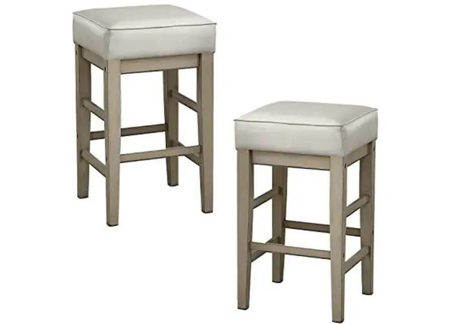 Lexicon Bar Stools Set of 2, Counter Height Bar Stools, Counter Stools with Solid Wood Frame and Faux Leather Cushion Seat, 26''SH, White-White