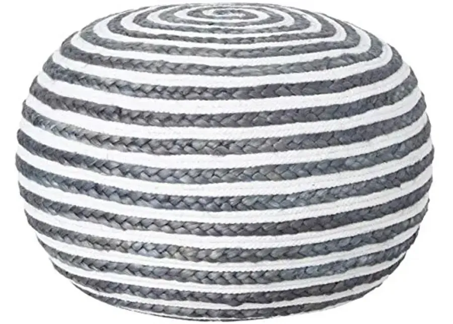 L.R. Resources Corcovado Deep Sea Braided Pouf Ottoman, 14"X20\-Blue, White