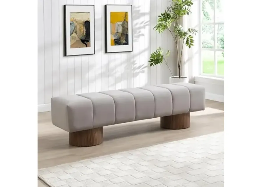 Christopher Knight Home Manila 64" Upholstered Dining Bench, Velvet Ottoman Bench, Rectangular Dining Seat, Spacious Seating, Long Footstool for Living Room Dining Room, No Assembly Need, Light Gray-Light Gray