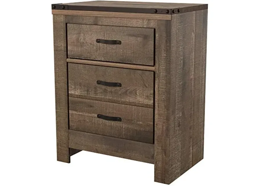 Signature Design by Ashley Trinell Rustic 2 Drawer Nightstand with USB Charging Stations, 29.65" Tall, Warm Brown-Warm Brown