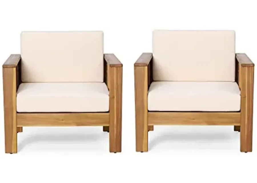 Christopher Knight Home Louver Club Chairs, Teak + Cream-Teak + Cream