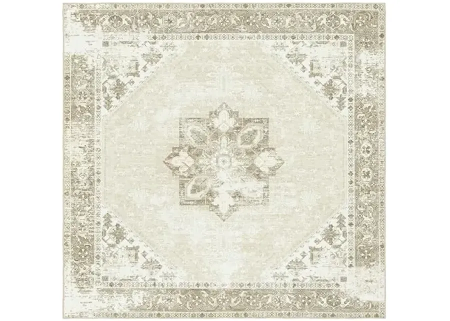 SAFAVIEH Washable Rug Tucson Collection - 6' Square, Sage & Ivory, Slip Resistant, Ideal for High Traffic Areas in Living Room, Bedroom, Home Office, Dining Space (TSN102W-6SQ)-Sage, Ivory