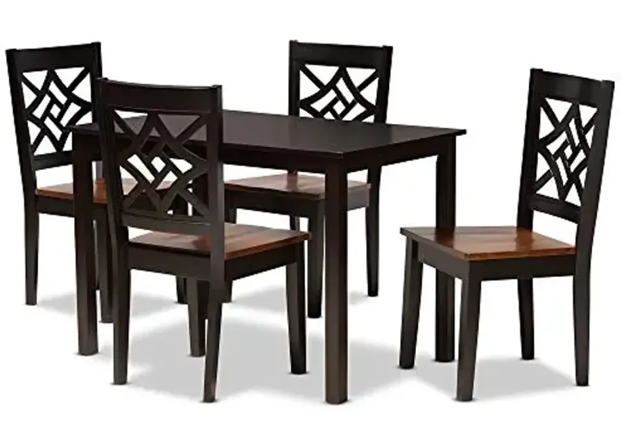Baxton Studio Nicolette Dining Set and Dining Set Two-Tone Dark Brown and Walnut Brown Finished Wood 5-Piece Dining Set-43.3