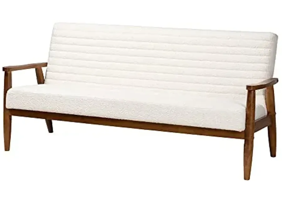 Baxton Studio Stratton Sofa, One Size, White/Walnut Brown-White, Walnut Brown