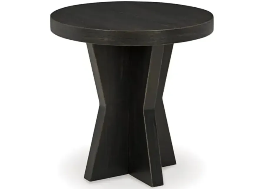 Signature Design by Ashley Galliden Rustic Geometric Base End Table with Rubbed-Through Effects, Black-Black