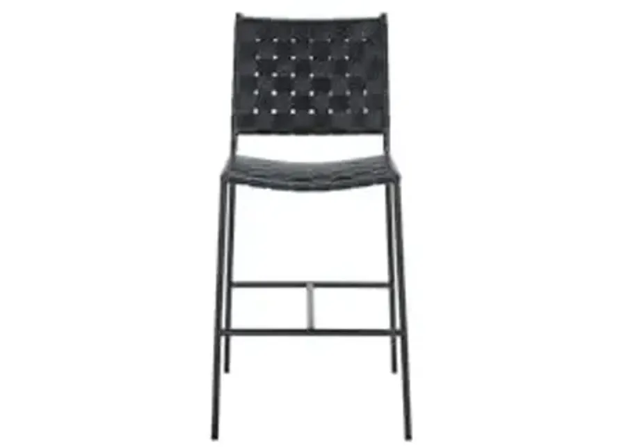 SAFAVIEH Home Collection Olenna Black Woven Leather 26-inch Kitchen Breakfast Nook Island Dining Pub Counter Stool (Fully Assembled)