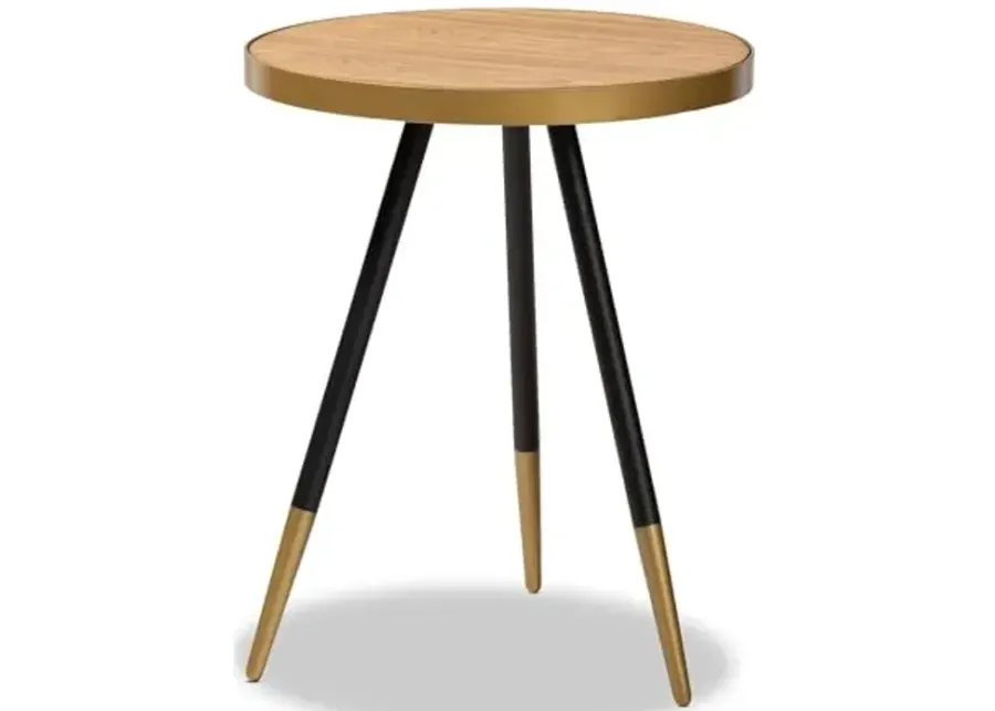 Baxton Studio Modern and Contemporary Round End Table Walnut/Black/Gold Walnut Finish-Walnut, Black, Gold