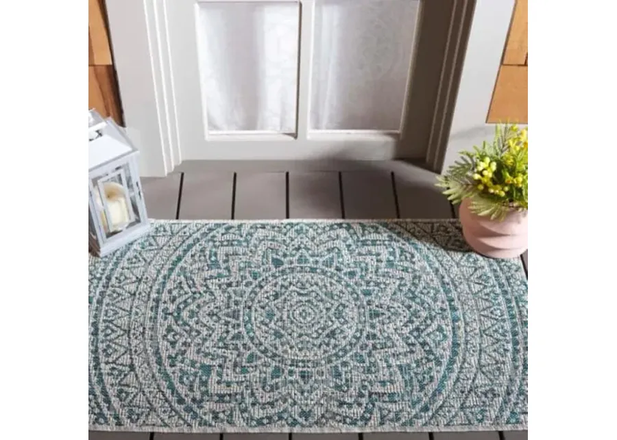 SAFAVIEH Courtyard Collection Accent Rug - 2' x 3'7\-Light Grey, Teal