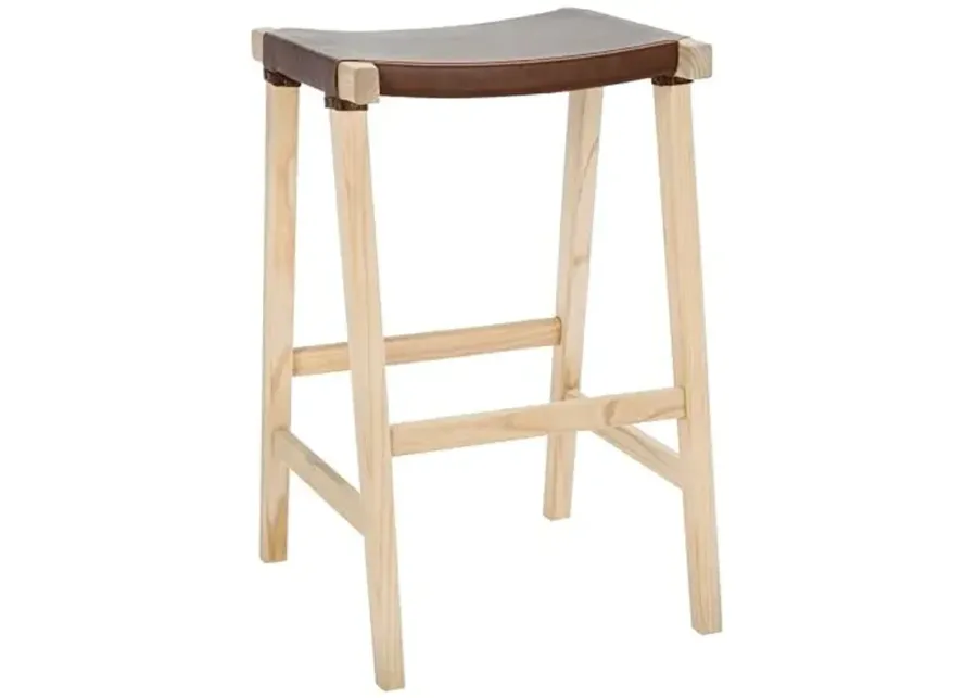 SAFAVIEH Home Collection Aariz Cognac Brown Leather/Natural 30-inch Rectangle Kitchen Breakfast Nook Dining Pub Bar Stool (Fully Assembled)-18.5