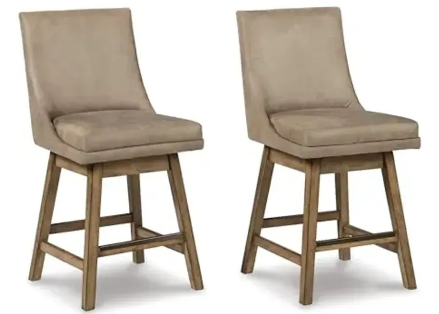Signature Design by Ashley Tallenger 25" Upholstered Counter Height Barstool, Set of 2, Beige-Beige