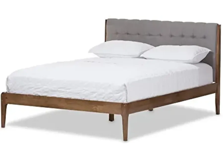 Baxton Studio Denise Mid-Century Wood Platform Bed, Full, Light Grey/Medium Walnut Brown-55.9