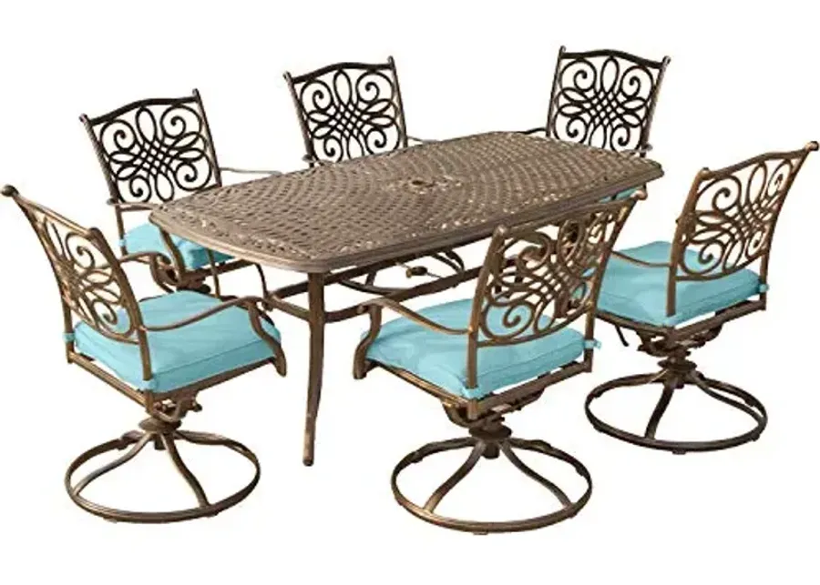 Hanover TRADITIONS7PC Traditions Seven Piece Aluminum Framed Polyester Outdoor Dining Set - Blue-Blue