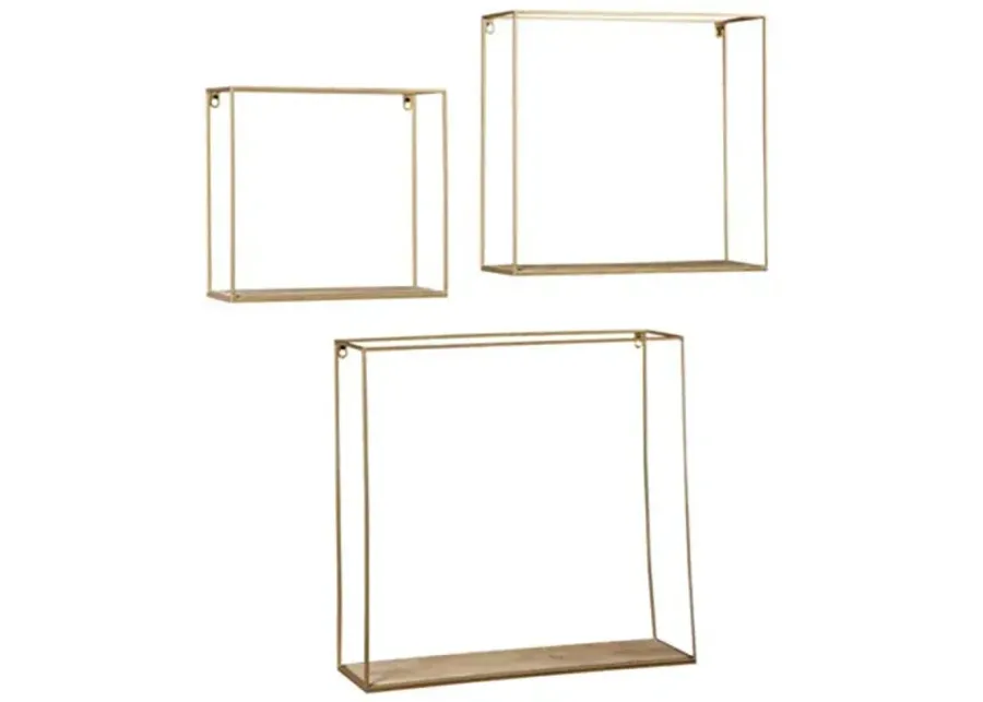 Signature Design by Ashley Efharis Shadow Box Set, 3 Piece Wall Shelf, Natural & Gold Finish-Gold