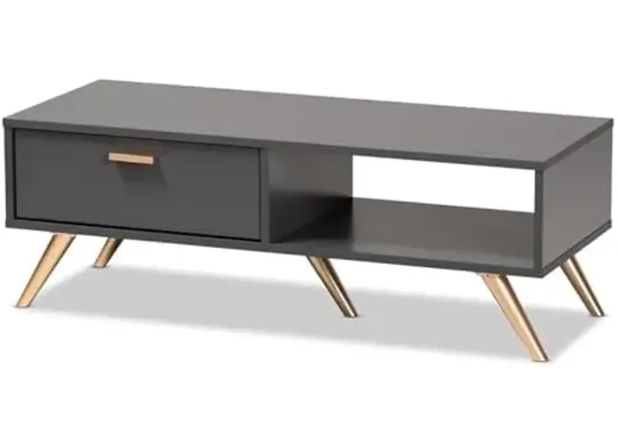 Baxton Studio Kelson Modern and Contemporary Dark Grey and Gold Finished Wood Coffee Table-Dark Grey, Gold