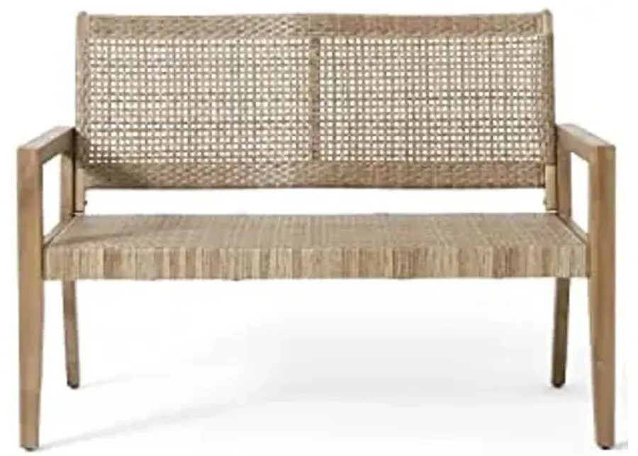 Christopher Knight Home Kiara Outdoor Loveseat - Wicker and Acacia Wood - Light Multibrown/Light Brown-Light Brown + Light Multibrown