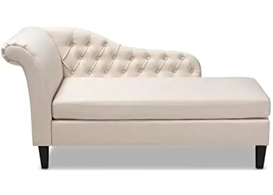 Baxton Studio Florent Modern and Contemporary Beige Fabric Upholstered Black Finished Chaise Lounge-Beige