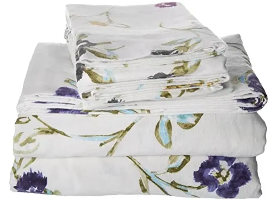 Tribeca Living Floral Garden Printed 170-Gram Deep Pocket Flannel Sheet Set Full-Multicolor