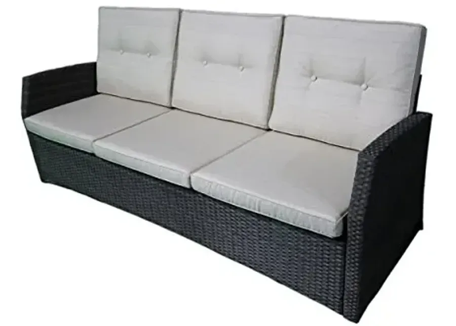 Christopher Knight Home Joanne Outdoor 3 Seater Wicker Sofa, Grey with Beige Cushions-Grey, Beige