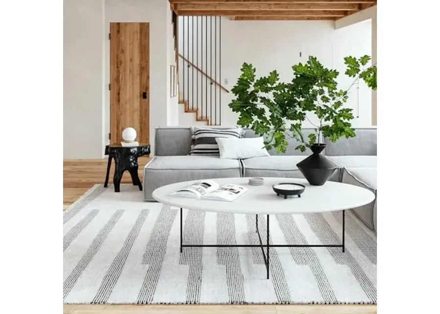 Rugs USA Hyperion Tasseled Cotton and Wool Area Rug, 4x6, Ivory-Hyperion Ivory