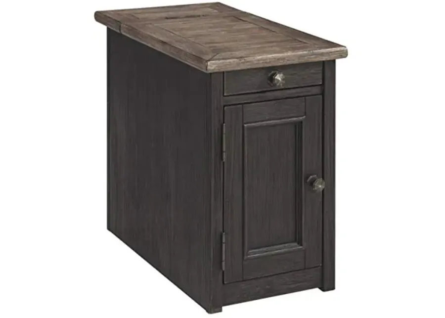 Signature Design by Ashley Tyler Creek Rustic Chair Side End Table with Pull-Out Tray & USB Ports, Brown-Blackish Brown