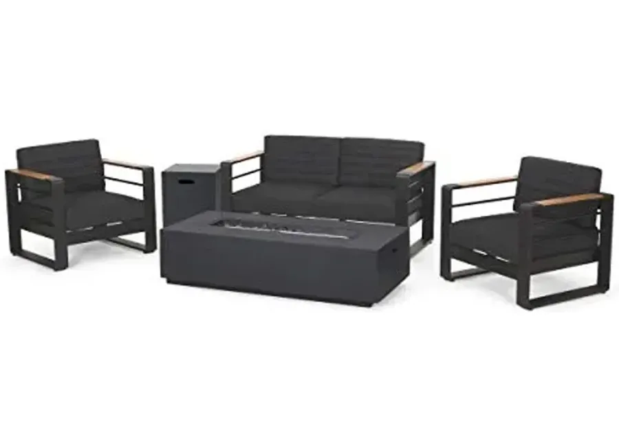 Christopher Knight Home Giovanna Outdoor Conversation Sets, Black + Natural + Dark Gray-26.25
