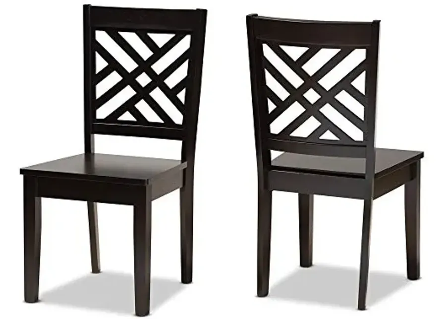 Baxton Studio Caron 2-Piece Dining Chair Set - Transitional Dark Brown Finished Wood-Dark Brown