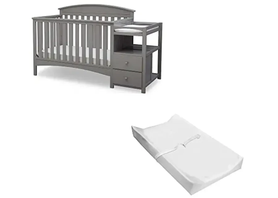 Delta Children Abby Convertible Crib 'N' Changer + Changing Pad and Cover [Bundle], Grey-Grey