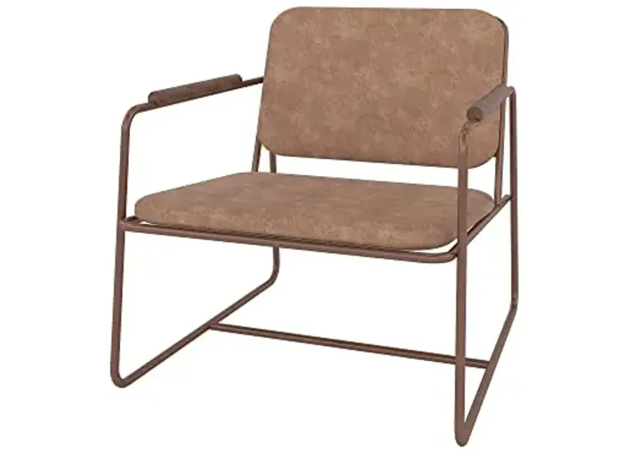 Manhattan Comfort Whythe PU Leather Low Accent Chair 2.0 with Solid Wood Arm Design, Corten-Corten