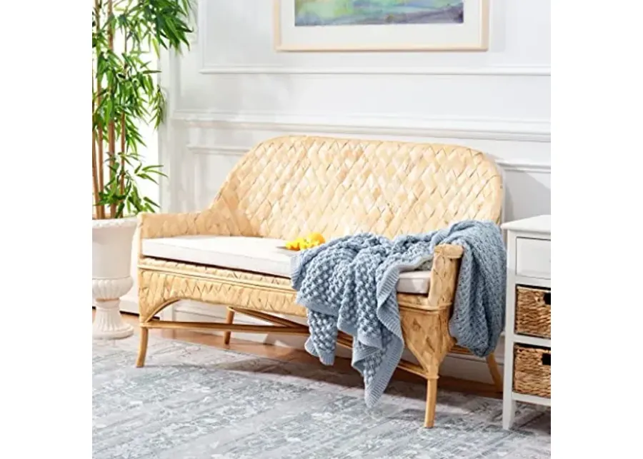 SAFAVIEH Home Collection Chorus Coastal Natural/White Cushion Woven Sofa Bench (Fully Assembled)-Natural, White