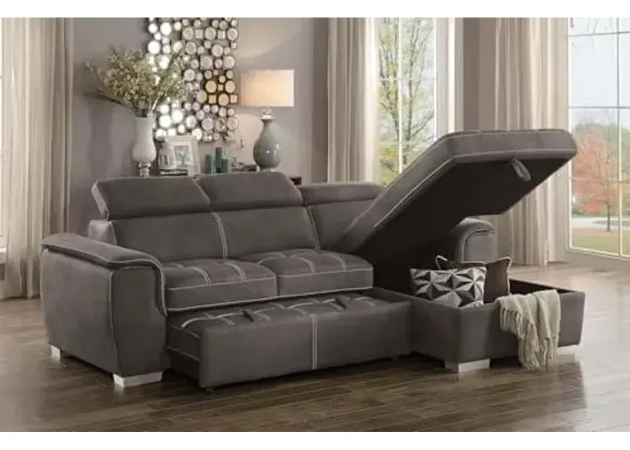 Homelegance Ferriday 98" x 66" Sectional Sleeper with Storage, Taupe-Taupe